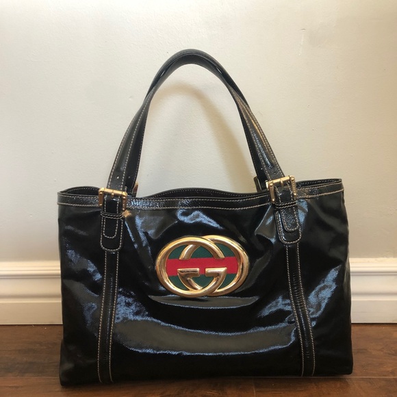 Gucci Handbags - Gucci Britt Black Coated Canvas Medium Tote
